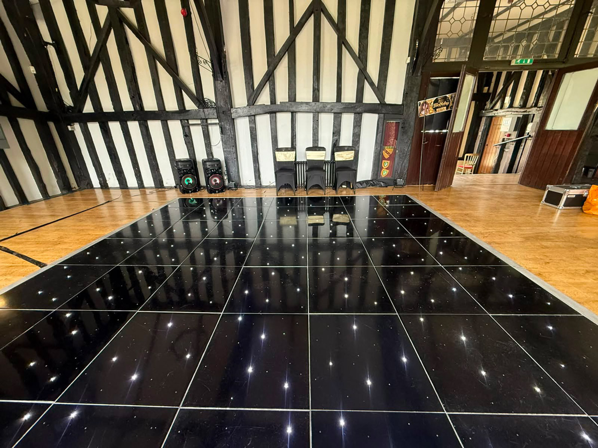 Black starlit LED dance floor hire for parties in Essex and East London